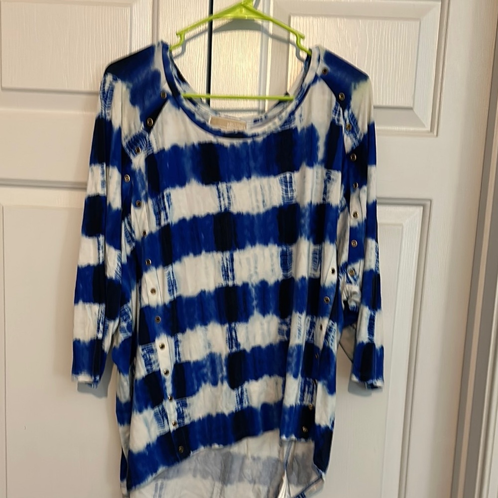Blue and White Asymmetrical Long Sleeve Top